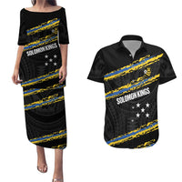 Kings Solomon Islands Football Custom Couples Matching Puletasi and Hawaiian Shirt Come On Solomons Polynesian Grunge Style LT14 Black - Polynesian Pride