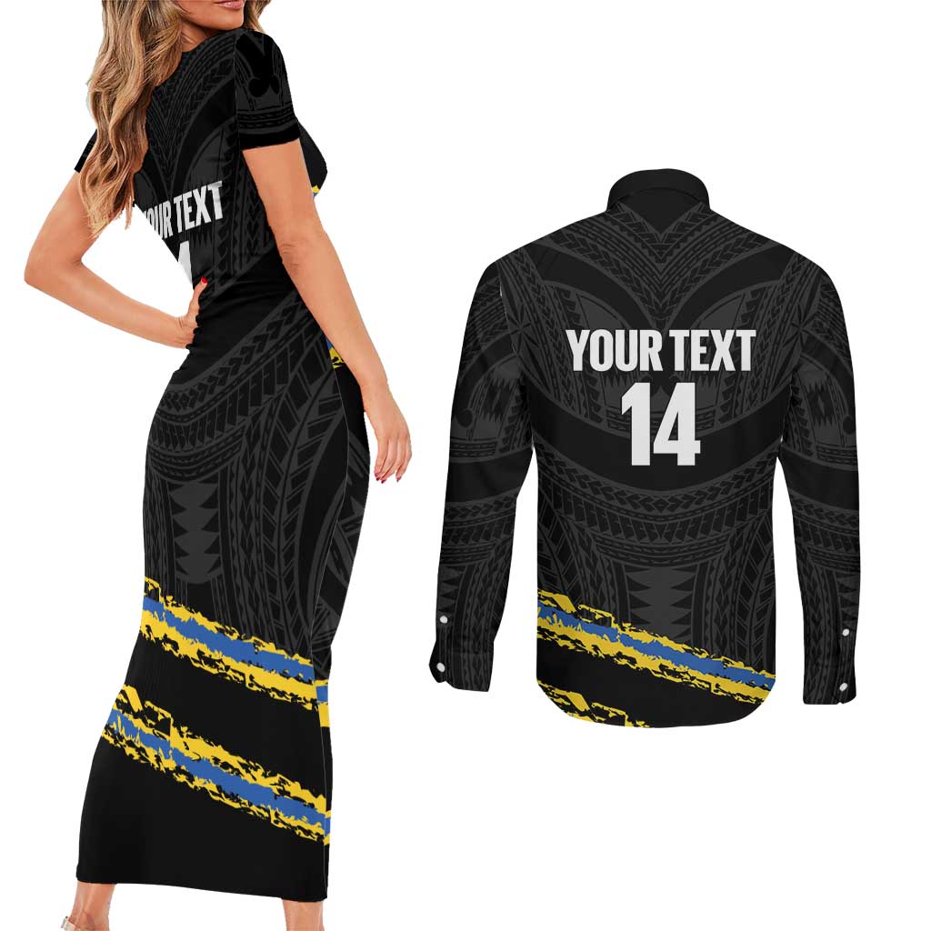 Kings Solomon Islands Football Custom Couples Matching Short Sleeve Bodycon Dress and Long Sleeve Button Shirt Come On Solomons Polynesian Grunge Style LT14 - Polynesian Pride