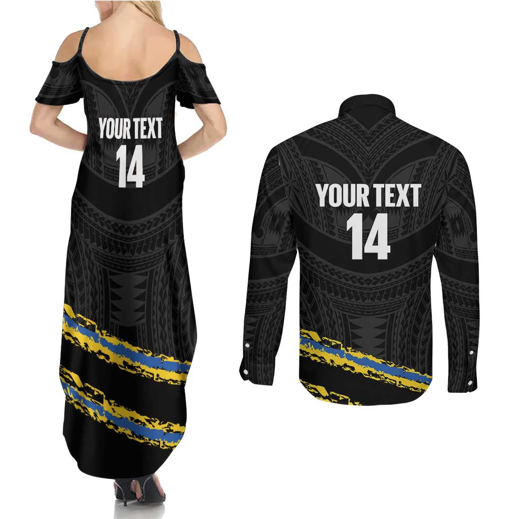 Kings Solomon Islands Football Custom Couples Matching Summer Maxi Dress and Long Sleeve Button Shirt Come On Solomons Polynesian Grunge Style LT14 - Polynesian Pride