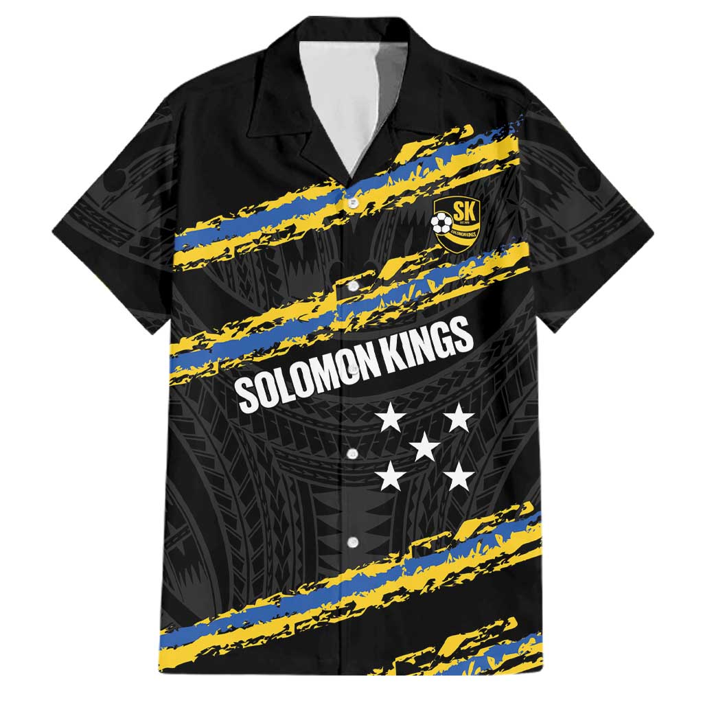 Kings Solomon Islands Football Custom Family Matching Long Sleeve Bodycon Dress and Hawaiian Shirt Come On Solomons Polynesian Grunge Style LT14 Dad's Shirt - Short Sleeve Black - Polynesian Pride