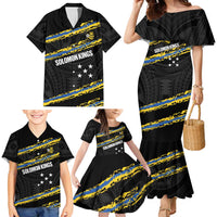 Kings Solomon Islands Football Custom Family Matching Mermaid Dress and Hawaiian Shirt Come On Solomons Polynesian Grunge Style LT14 - Polynesian Pride