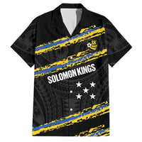 Kings Solomon Islands Football Custom Family Matching Off The Shoulder Long Sleeve Dress and Hawaiian Shirt Come On Solomons Polynesian Grunge Style LT14 Dad's Shirt - Short Sleeve Black - Polynesian Pride