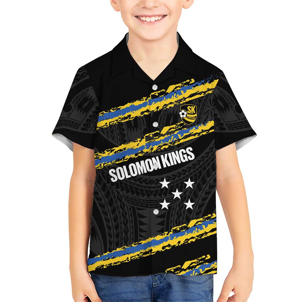 Kings Solomon Islands Football Custom Family Matching Puletasi and Hawaiian Shirt Come On Solomons Polynesian Grunge Style LT14 Son's Shirt Black - Polynesian Pride