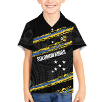Kings Solomon Islands Football Custom Family Matching Tank Maxi Dress and Hawaiian Shirt Come On Solomons Polynesian Grunge Style LT14 Son's Shirt Black - Polynesian Pride