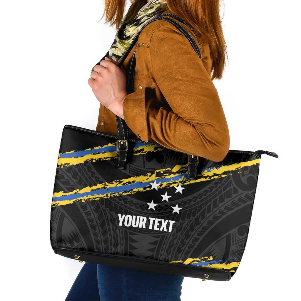 Kings Solomon Islands Football Custom Leather Tote Bag Come On Solomons Polynesian Grunge Style