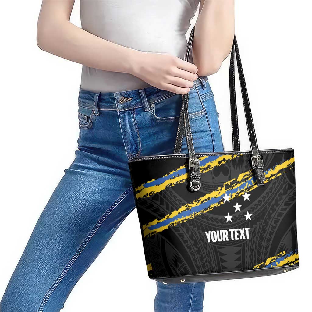 Kings Solomon Islands Football Custom Leather Tote Bag Come On Solomons Polynesian Grunge Style