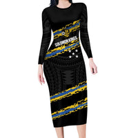 Kings Solomon Islands Football Custom Long Sleeve Bodycon Dress Come On Solomons Polynesian Grunge Style LT14 Long Dress Black - Polynesian Pride