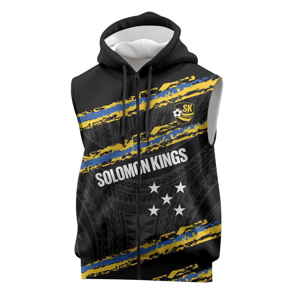 Kings Solomon Islands Football Custom Sleeveless Zip Hoodie Come On Solomons Polynesian Grunge Style LT14 Black - Polynesian Pride