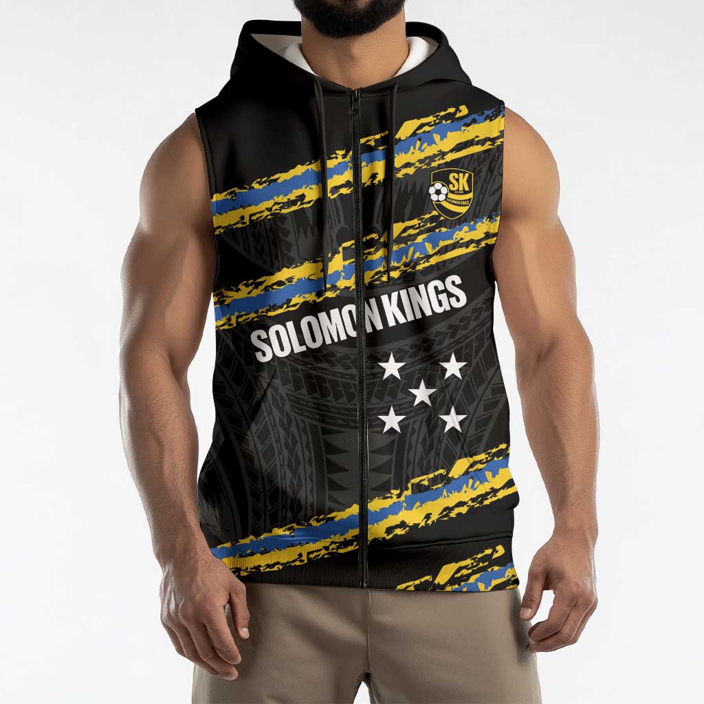 Kings Solomon Islands Football Custom Sleeveless Zip Hoodie Come On Solomons Polynesian Grunge Style LT14 - Polynesian Pride