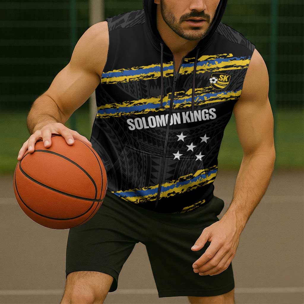 Kings Solomon Islands Football Custom Sleeveless Zip Hoodie Come On Solomons Polynesian Grunge Style LT14 - Polynesian Pride