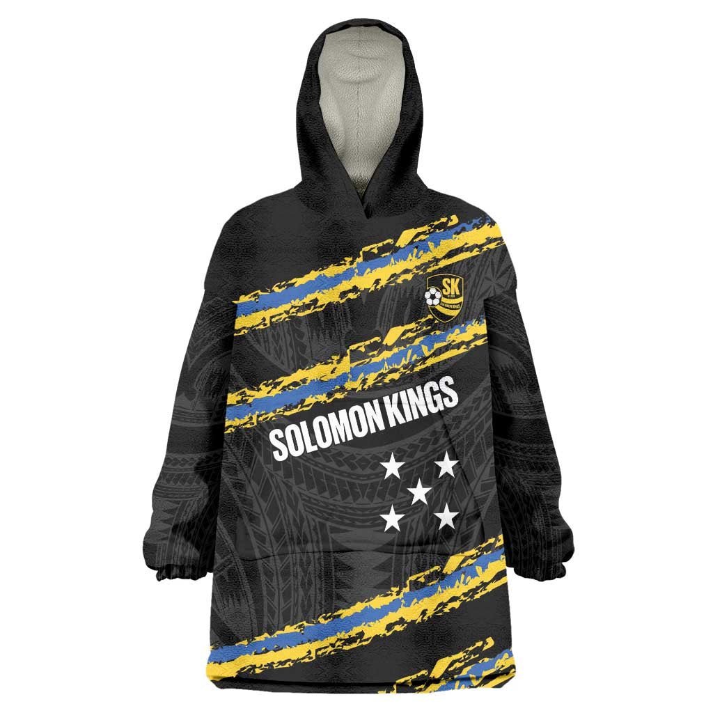 Kings Solomon Islands Football Custom Wearable Blanket Hoodie Come On Solomons Polynesian Grunge Style LT14 One Size Black - Polynesian Pride