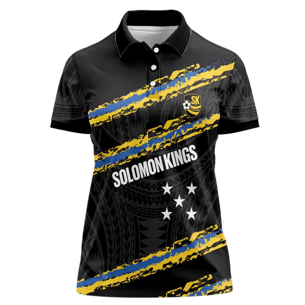 Kings Solomon Islands Football Custom Women Polo Shirt Come On Solomons Polynesian Grunge Style
