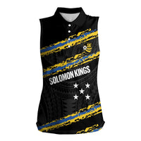 Kings Solomon Islands Football Custom Women Sleeveless Polo Shirt Come On Solomons Polynesian Grunge Style LT14 Female Black - Polynesian Pride