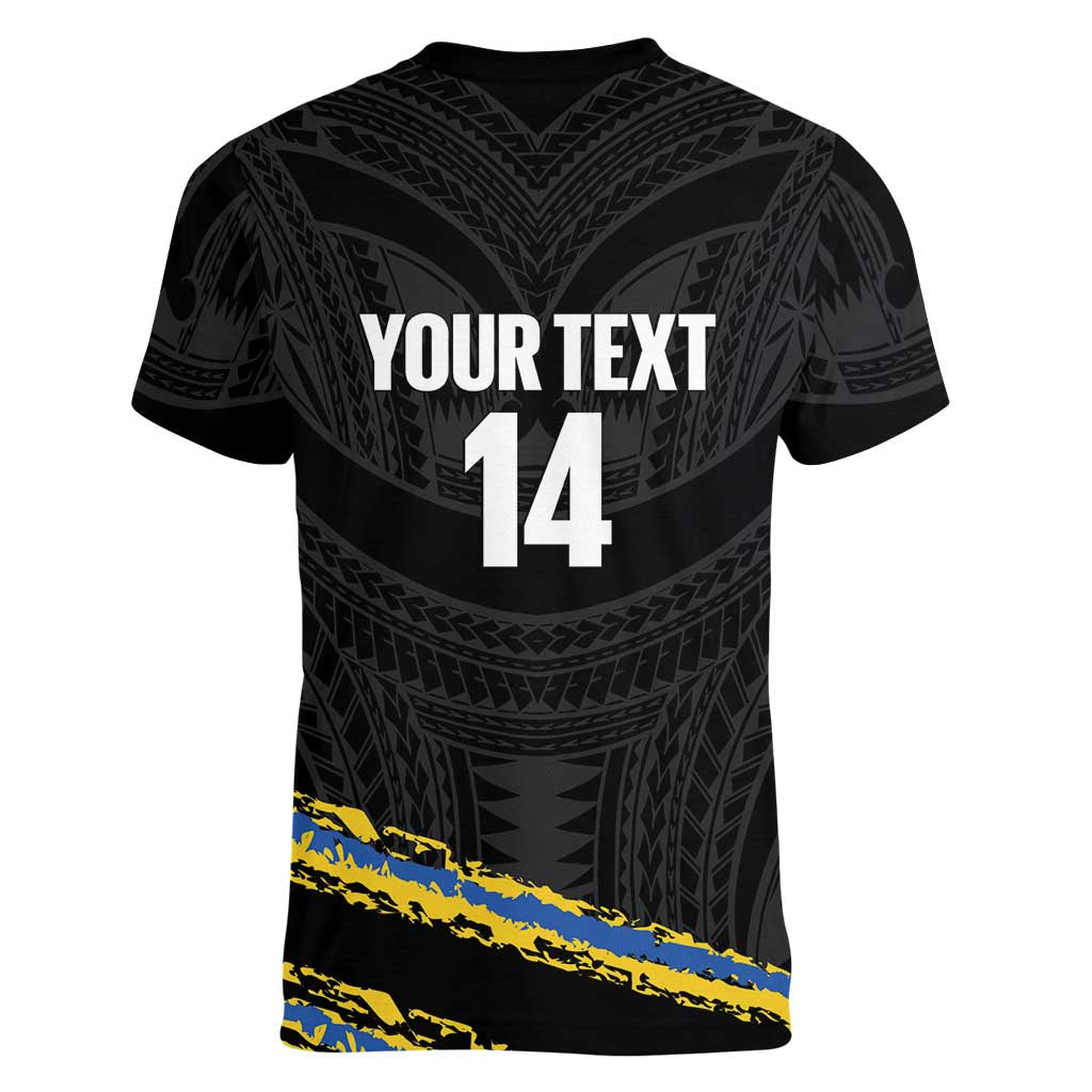 Kings Solomon Islands Football Custom Women V-Neck T-Shirt Come On Solomons Polynesian Grunge Style LT14 - Polynesian Pride