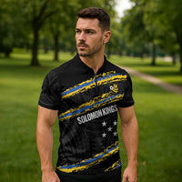 Kings Solomon Islands Football Custom Zipper Polo Shirt Come On Solomons Polynesian Grunge Style LT14 - Polynesian Pride