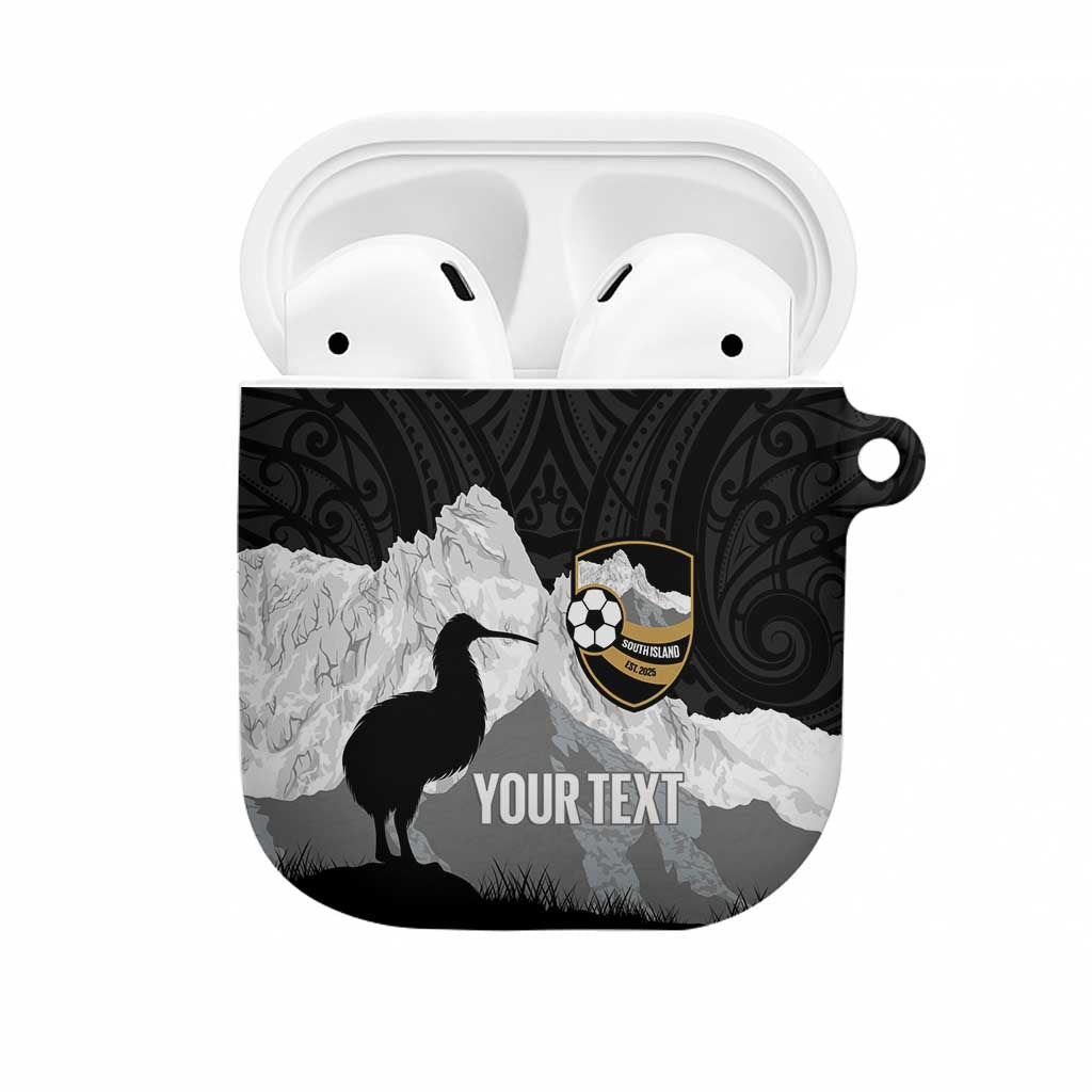 New Zealand South Island Football Custom AirPods Case Aoraki Mount Cook With Kiwi Maori Pattern LT14 Black - Polynesian Pride