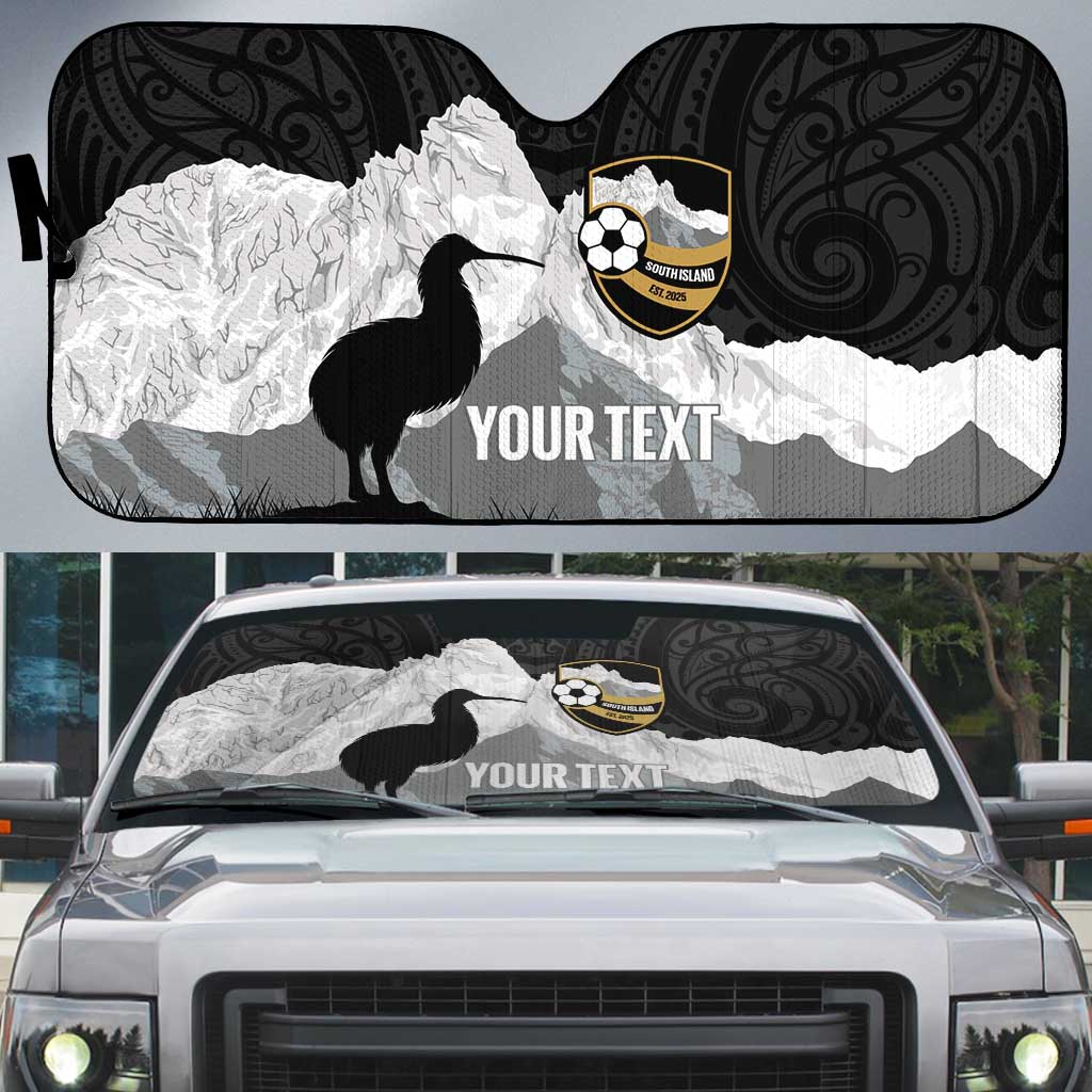 New Zealand South Island Football Custom Auto Sun Shade Aoraki Mount Cook With Kiwi Maori Pattern LT14 Black - Polynesian Pride