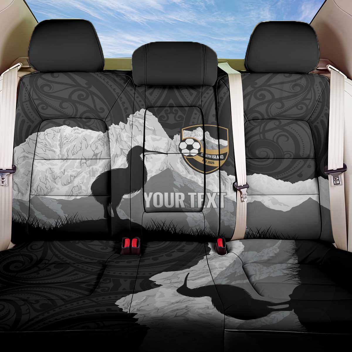 New Zealand South Island Football Custom Back Car Seat Cover Aoraki Mount Cook With Kiwi Maori Pattern LT14 One Size Black - Polynesian Pride