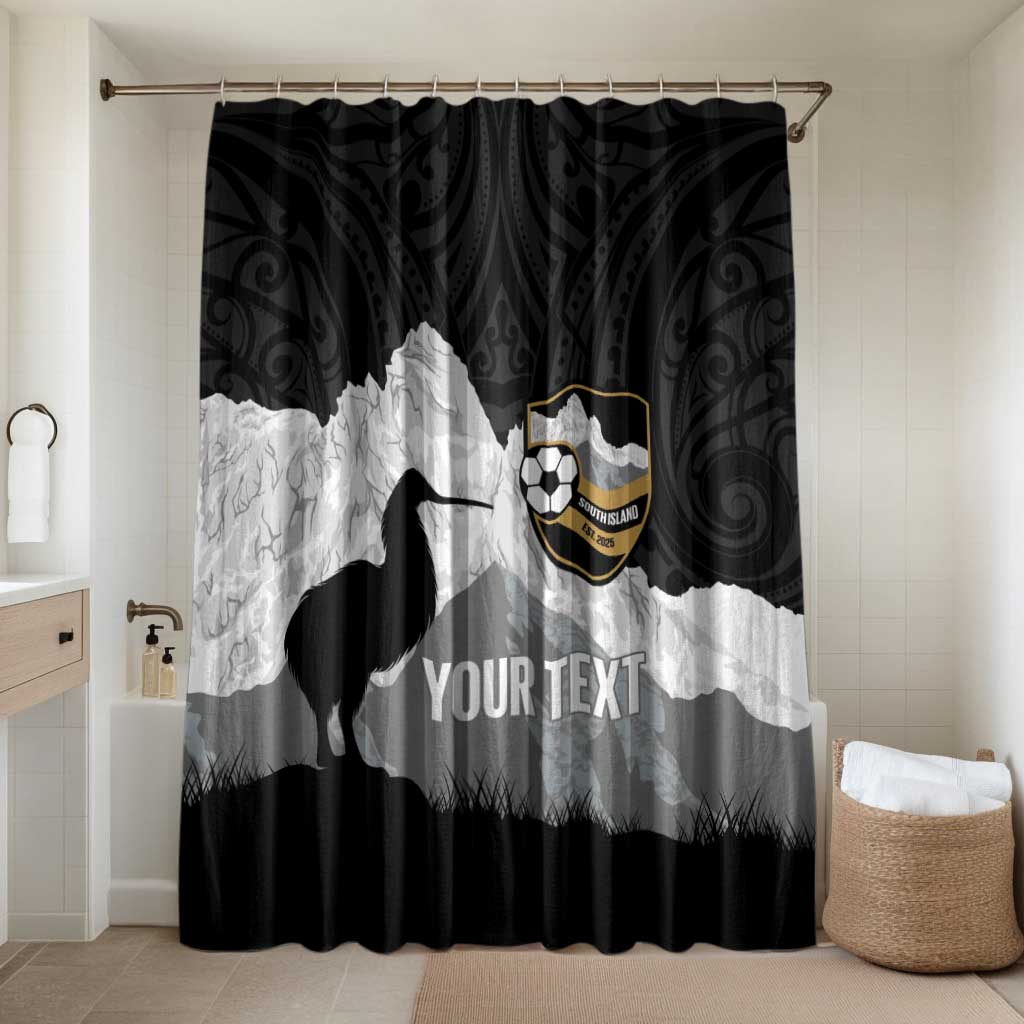 New Zealand South Island Football Custom Bathroom Set Aoraki Mount Cook With Kiwi Maori Pattern LT14 Shower Curtain Only Black - Polynesian Pride