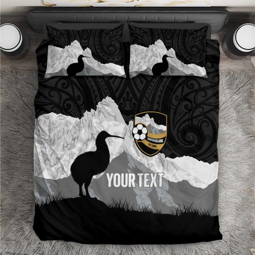 New Zealand South Island Football Custom Bedding Set Aoraki Mount Cook With Kiwi Maori Pattern LT14 Black - Polynesian Pride