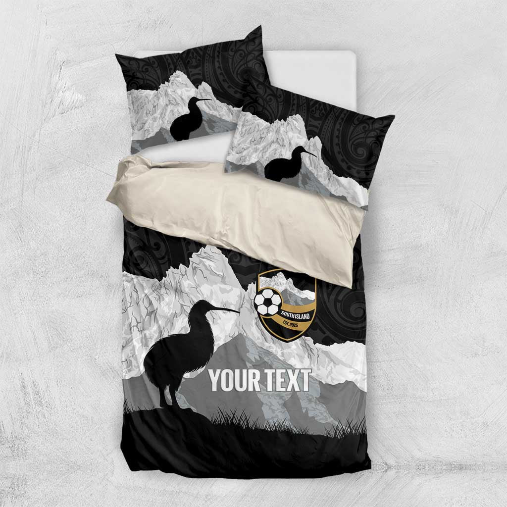 New Zealand South Island Football Custom Bedding Set Aoraki Mount Cook With Kiwi Maori Pattern LT14 US Twin 172cm x 218cm Black - Polynesian Pride