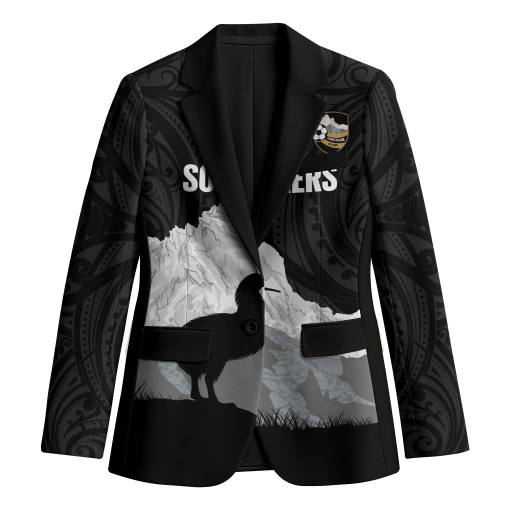 New Zealand South Island Football Custom Blazer Aoraki Mount Cook With Kiwi Maori Pattern LT14 Unisex Black - Polynesian Pride