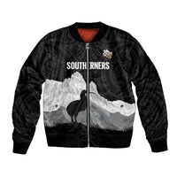New Zealand South Island Football Custom Bomber Jacket Aoraki Mount Cook With Kiwi Maori Pattern LT14 Unisex Black - Polynesian Pride