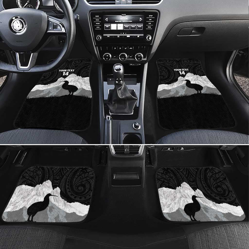 New Zealand South Island Football Custom Car Mats Aoraki Mount Cook With Kiwi Maori Pattern LT14 Set 4pcs Black - Polynesian Pride