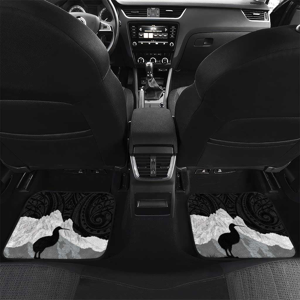 New Zealand South Island Football Custom Car Mats Aoraki Mount Cook With Kiwi Maori Pattern LT14 Set 2pcs - Back Black - Polynesian Pride