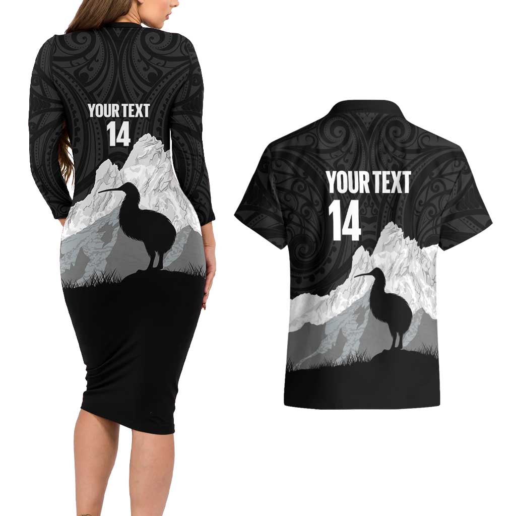 New Zealand South Island Football Custom Couples Matching Long Sleeve Bodycon Dress and Hawaiian Shirt Aoraki Mount Cook With Kiwi Maori Pattern LT14 - Polynesian Pride