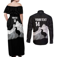 New Zealand South Island Football Custom Couples Matching Off Shoulder Maxi Dress and Long Sleeve Button Shirt Aoraki Mount Cook With Kiwi Maori Pattern