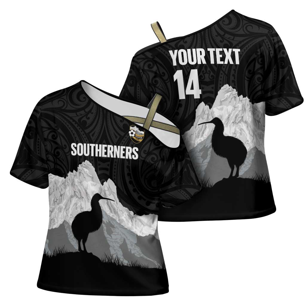 New Zealand South Island Football Custom Cross Shoulder Shirt Aoraki Mount Cook With Kiwi Maori Pattern LT14 - Polynesian Pride
