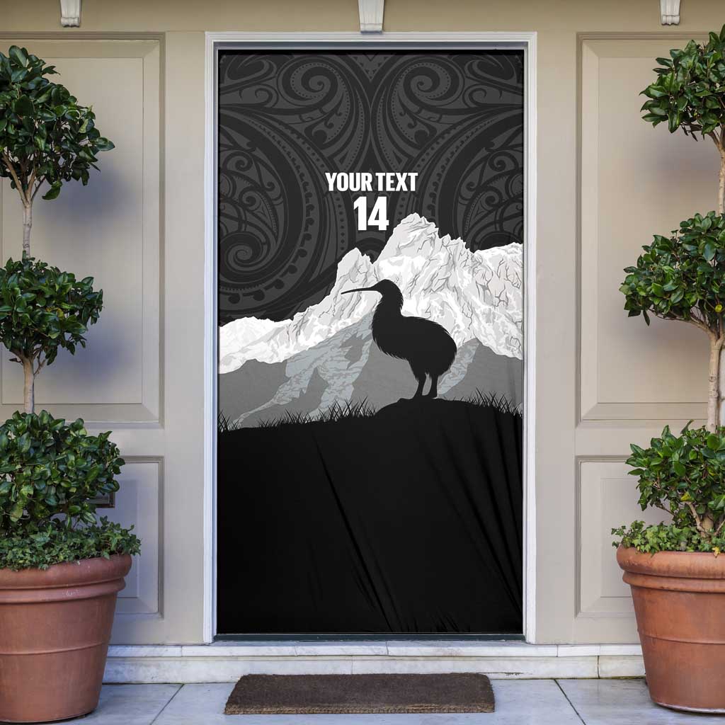 New Zealand South Island Football Custom Door Cover Aoraki Mount Cook With Kiwi Maori Pattern LT14 Black - Polynesian Pride