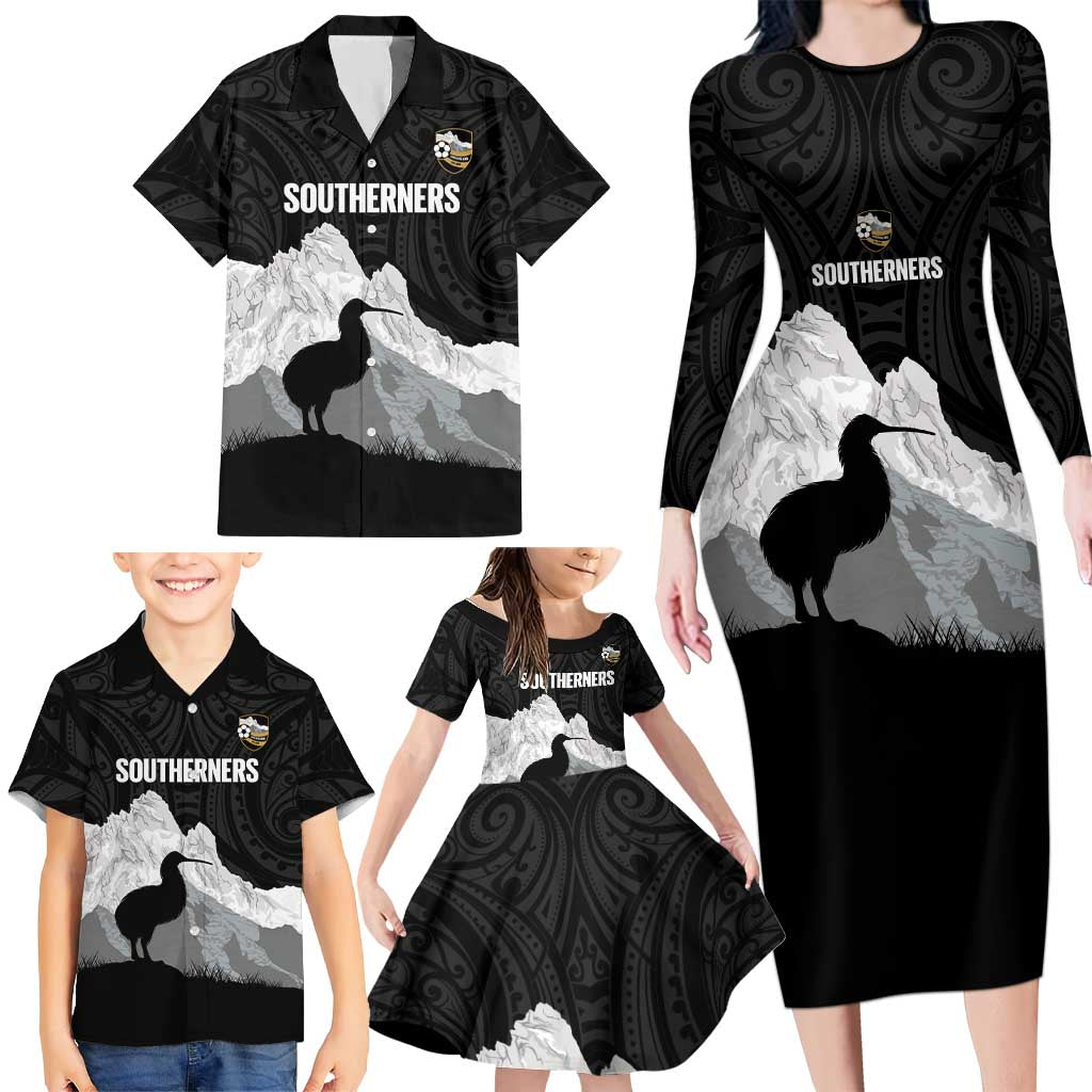 New Zealand South Island Football Custom Family Matching Long Sleeve Bodycon Dress and Hawaiian Shirt Aoraki Mount Cook With Kiwi Maori Pattern LT14 - Polynesian Pride