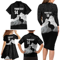 New Zealand South Island Football Custom Family Matching Long Sleeve Bodycon Dress and Hawaiian Shirt Aoraki Mount Cook With Kiwi Maori Pattern LT14 - Polynesian Pride
