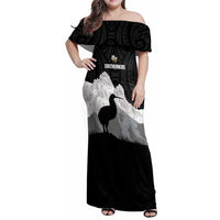 New Zealand South Island Football Custom Family Matching Off Shoulder Maxi Dress and Hawaiian Shirt Aoraki Mount Cook With Kiwi Maori Pattern LT14 Mom's Dress Black - Polynesian Pride
