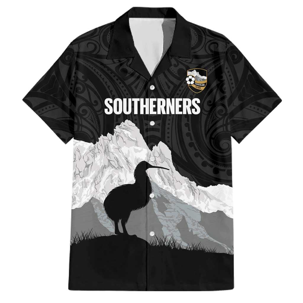 New Zealand South Island Football Custom Family Matching Short Sleeve Bodycon Dress and Hawaiian Shirt Aoraki Mount Cook With Kiwi Maori Pattern LT14 Dad's Shirt - Short Sleeve Black - Polynesian Pride