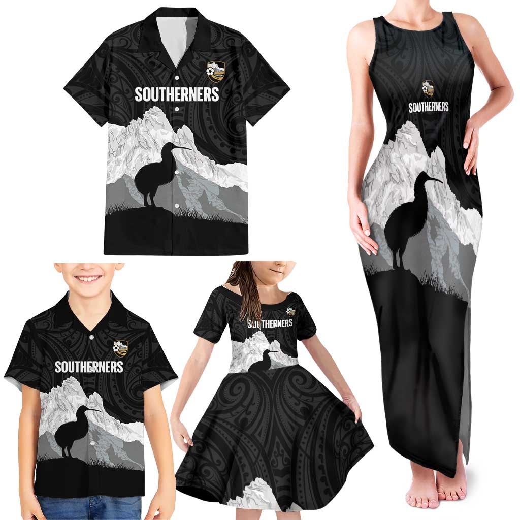 New Zealand South Island Football Custom Family Matching Tank Maxi Dress and Hawaiian Shirt Aoraki Mount Cook With Kiwi Maori Pattern LT14 - Polynesian Pride