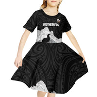 New Zealand South Island Football Custom Kid Short Sleeve Dress Aoraki Mount Cook With Kiwi Maori Pattern LT14 - Polynesian Pride
