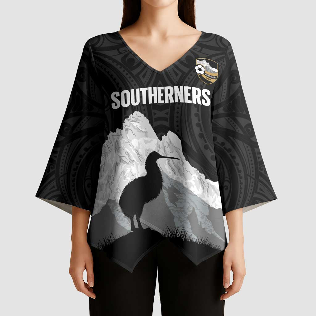 New Zealand South Island Football Custom Kimono Sleeve Blouse Aoraki Mount Cook With Kiwi Maori Pattern LT14 - Polynesian Pride