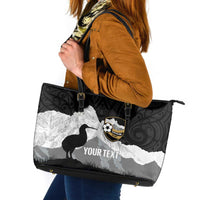 New Zealand South Island Football Custom Leather Tote Bag Aoraki Mount Cook With Kiwi Maori Pattern LT14 Black - Polynesian Pride