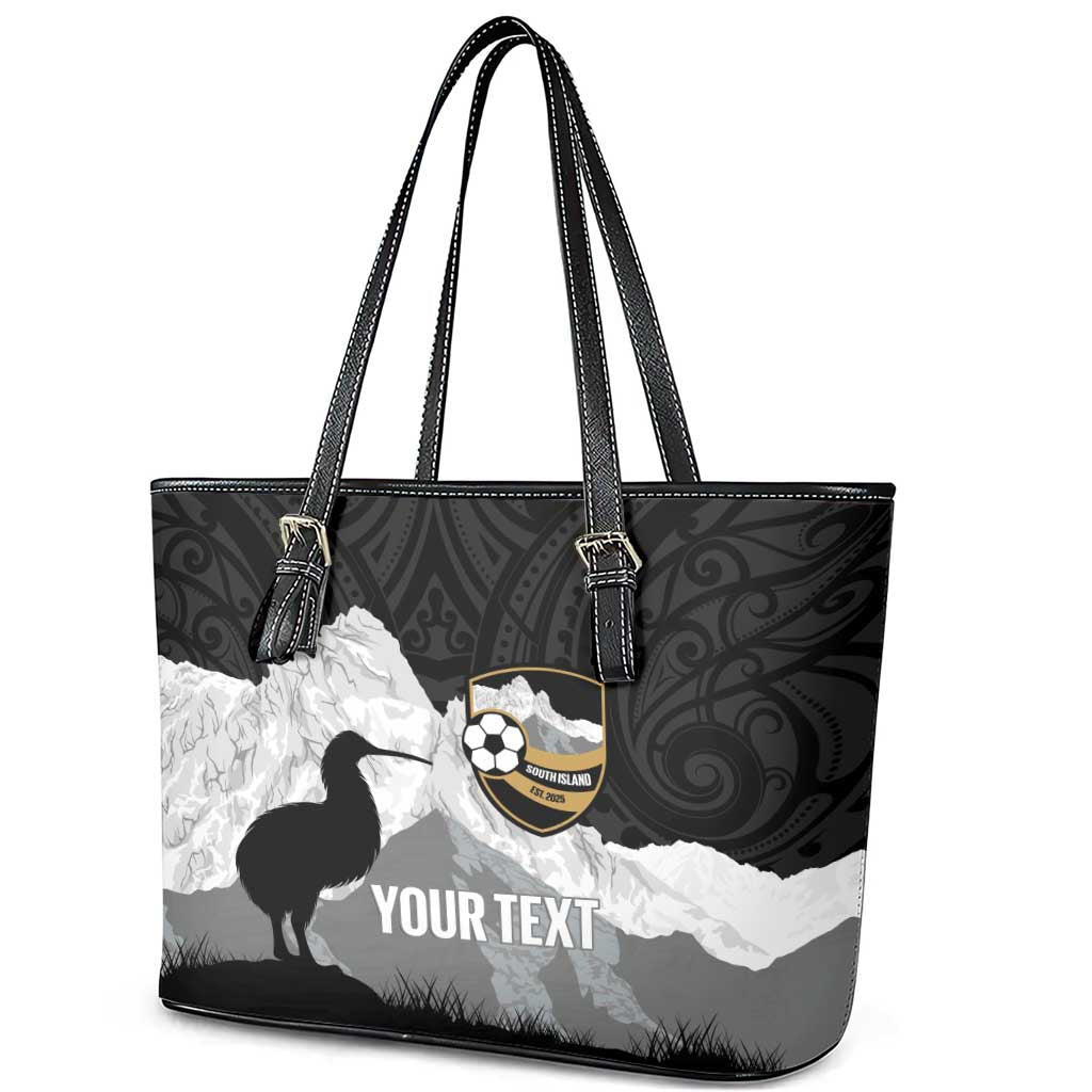 New Zealand South Island Football Custom Leather Tote Bag Aoraki Mount Cook With Kiwi Maori Pattern LT14 - Polynesian Pride