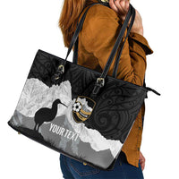 New Zealand South Island Football Custom Leather Tote Bag Aoraki Mount Cook With Kiwi Maori Pattern LT14 - Polynesian Pride