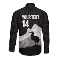 New Zealand South Island Football Custom Long Sleeve Button Shirt Aoraki Mount Cook With Kiwi Maori Pattern LT14 - Polynesian Pride