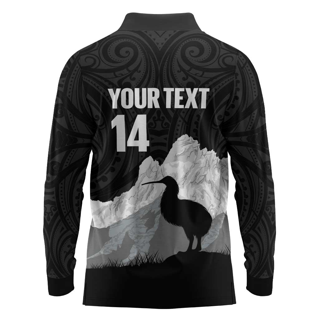 New Zealand South Island Football Custom Long Sleeve Polo Shirt Aoraki Mount Cook With Kiwi Maori Pattern LT14 - Polynesian Pride