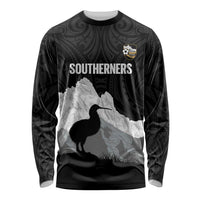 New Zealand South Island Football Custom Long Sleeve Shirt Aoraki Mount Cook With Kiwi Maori Pattern LT14 Unisex Black - Polynesian Pride