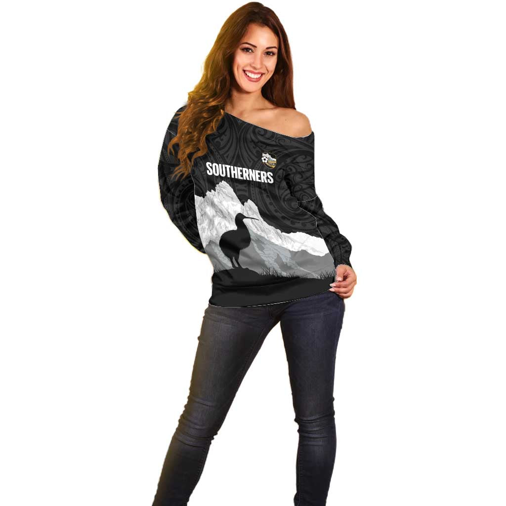 New Zealand South Island Football Custom Off Shoulder Sweater Aoraki Mount Cook With Kiwi Maori Pattern