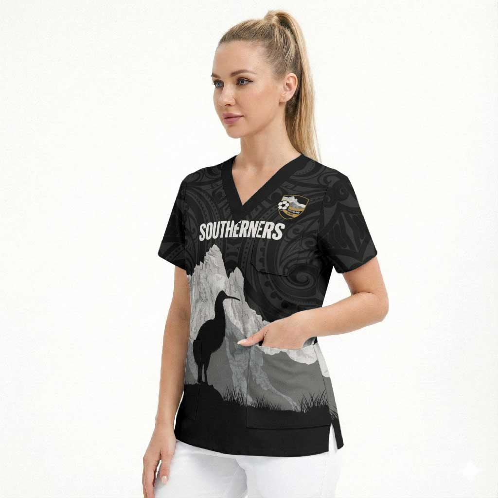 New Zealand South Island Football Custom Scrub Top Aoraki Mount Cook With Kiwi Maori Pattern LT14 - Polynesian Pride