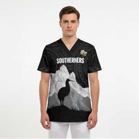 New Zealand South Island Football Custom Scrub Top Aoraki Mount Cook With Kiwi Maori Pattern LT14 - Polynesian Pride