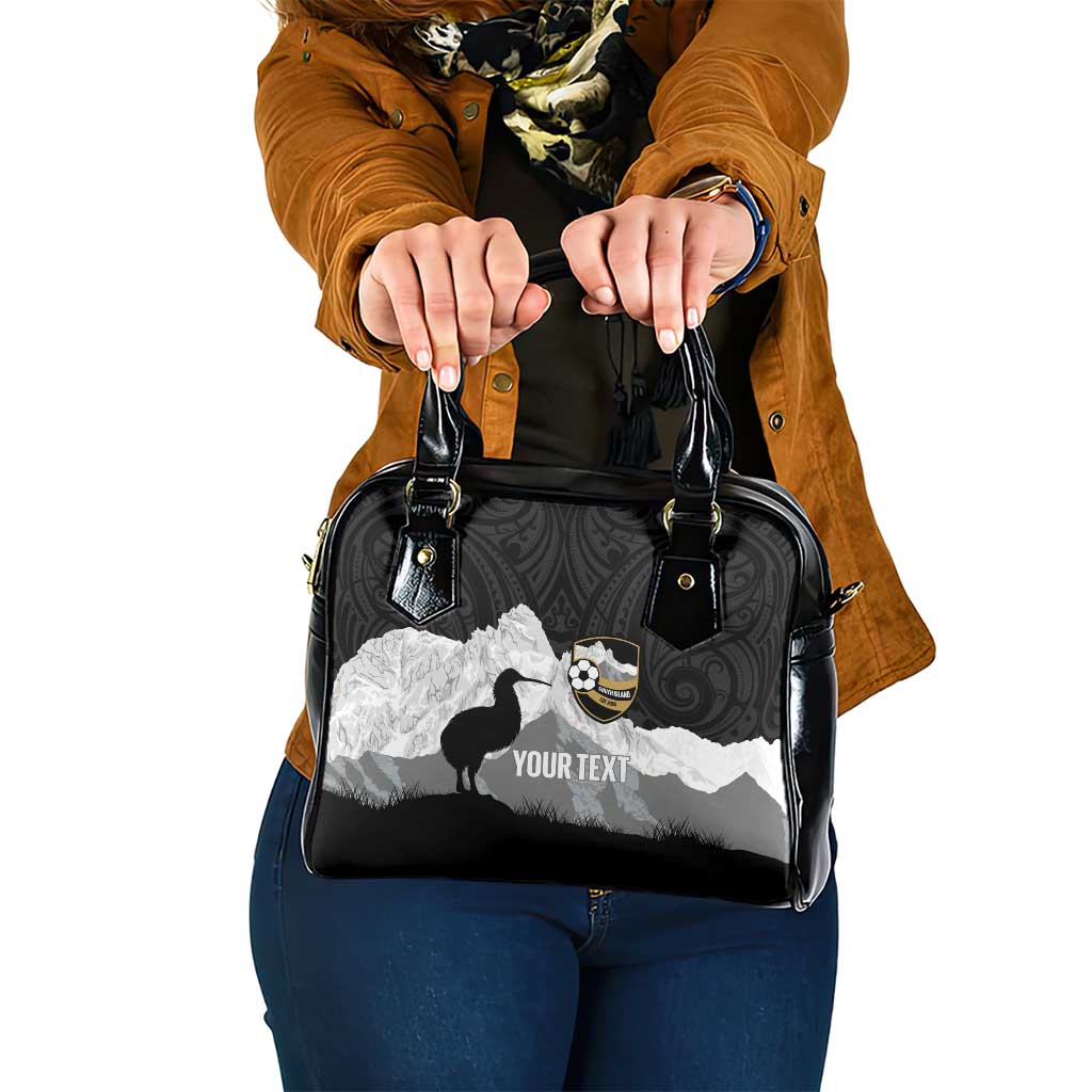New Zealand South Island Football Custom Shoulder Handbag Aoraki Mount Cook With Kiwi Maori Pattern LT14 One Size Black - Polynesian Pride